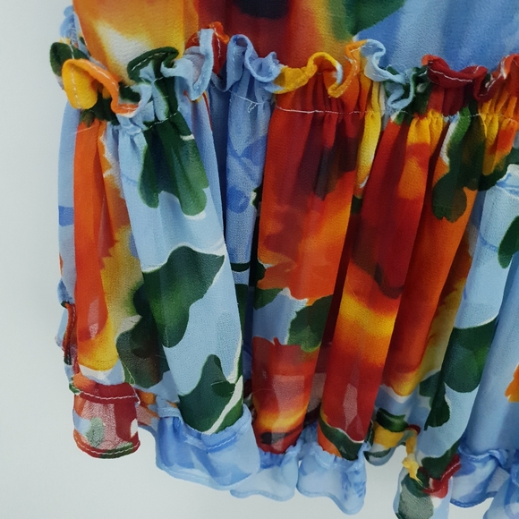 Misa Los Angeles Enya Floral Sheer Mini Dress Long Sleeve Orange & Blue Women XL - Picture 15 of 15